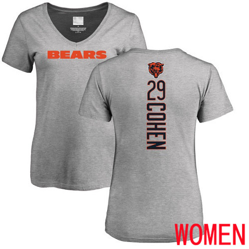 Chicago Bears Ash Women Tarik Cohen Backer V-Neck NFL Football #29 T Shirt->nfl t-shirts->Sports Accessory